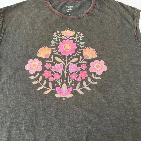 Natural Life Women S Olive Frankie Knit Tee Dress Folk Flower Relaxed Cotton - Picture 6 of 7